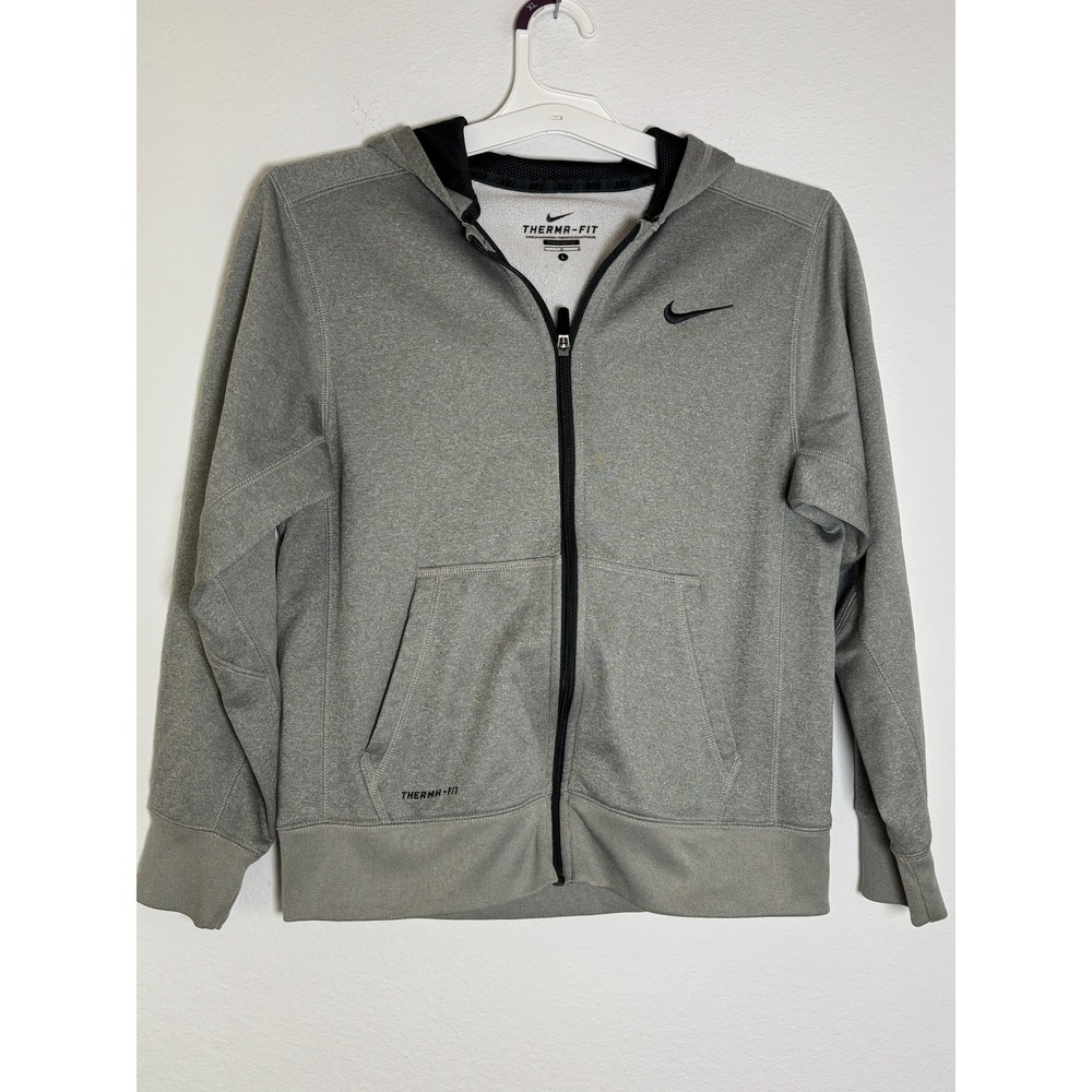 Nike Therma-FIT Kids Gray Full Zip Hoodie Sweatshirt Large L Boys Girls Active